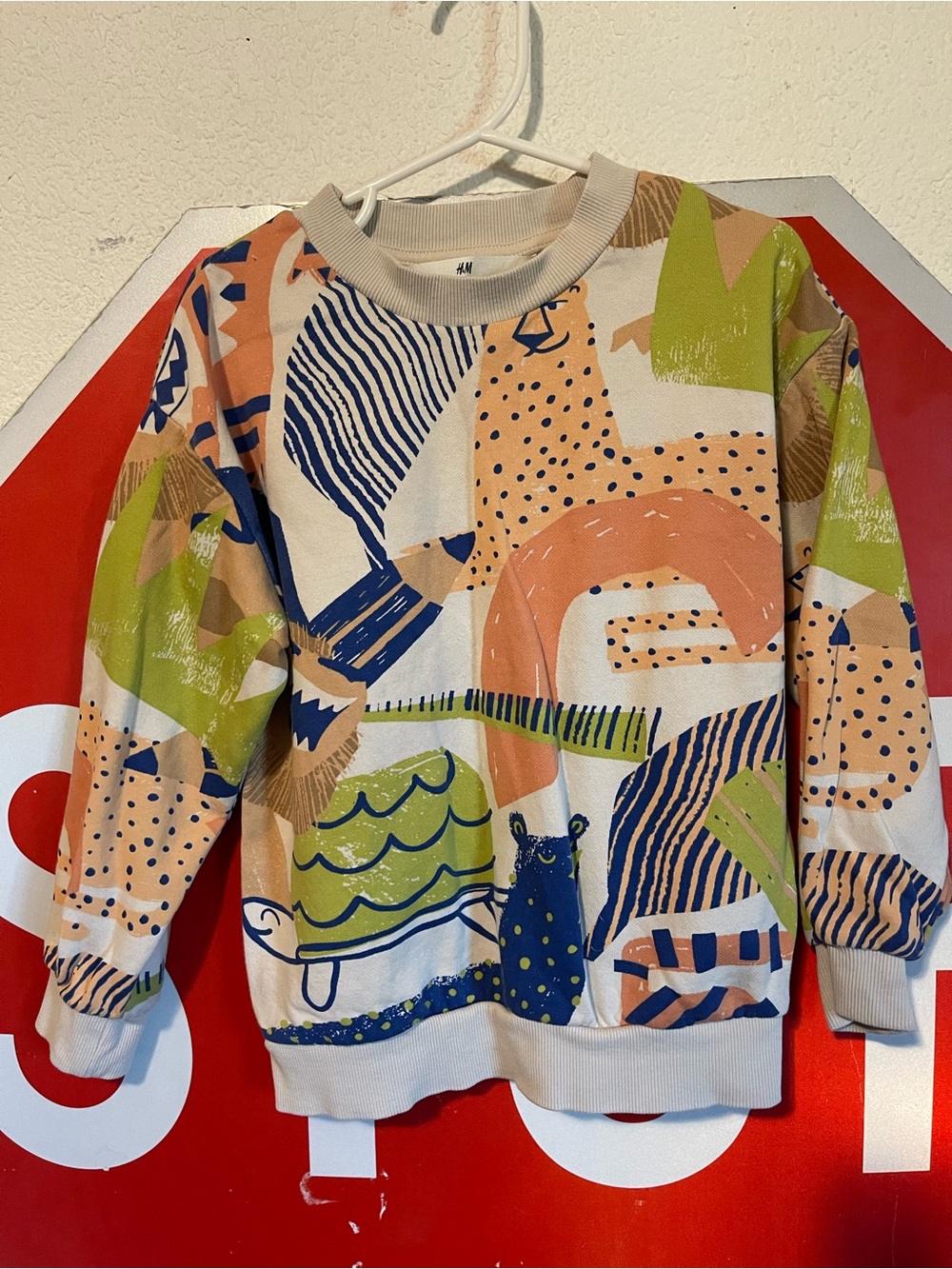 H&M Multicolor Abstract Crewneck Sweater - Navy/Green/Peach